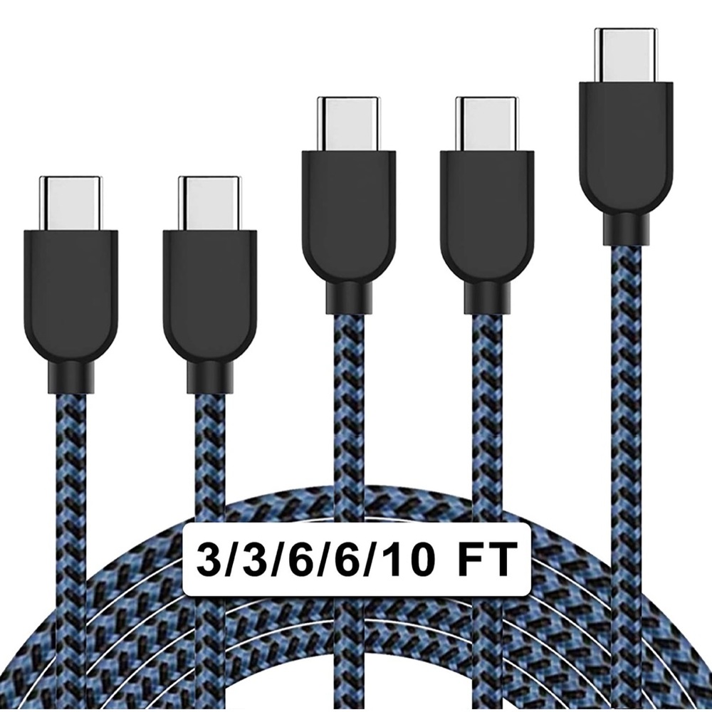 USB C Cable, KRISLOG [5-Pack, 3/3/6/6/10ft] Type C Charger Premium Nylon